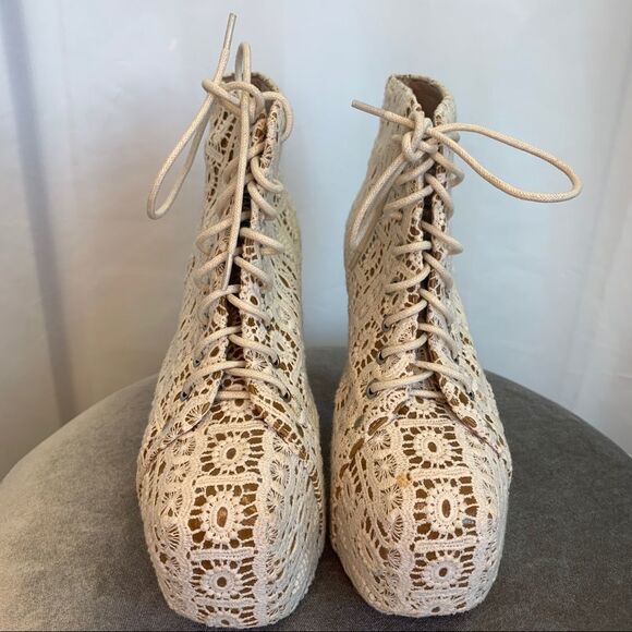 Jeffrey Campbell Lita Ivory Crochet Lace Up Platform Ankle Bootie Size 6🔥 - Picture 10 of 17